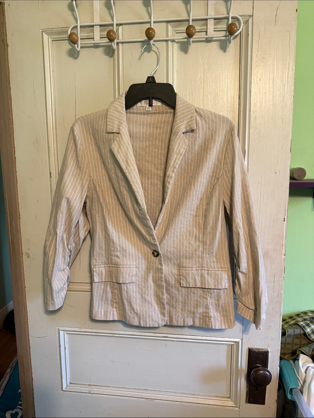 89th & Madison Beige Pinstriped Single-Button Blazer